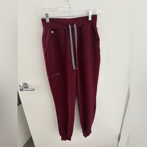 Figs High Waisted Zamora Scrub Bottoms Burgundy